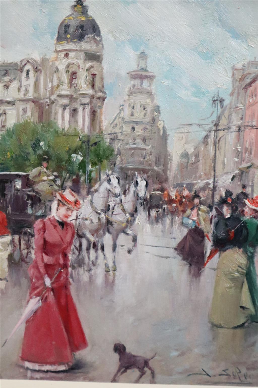 § Juan Soler (1951-) Street scenes with elegant ladies 10.25 x 8.25in.